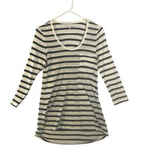 CAbi Bonjour 3/4 Sleeve Tee Scoop Neck Striped Flowy Navy White Women's Medium